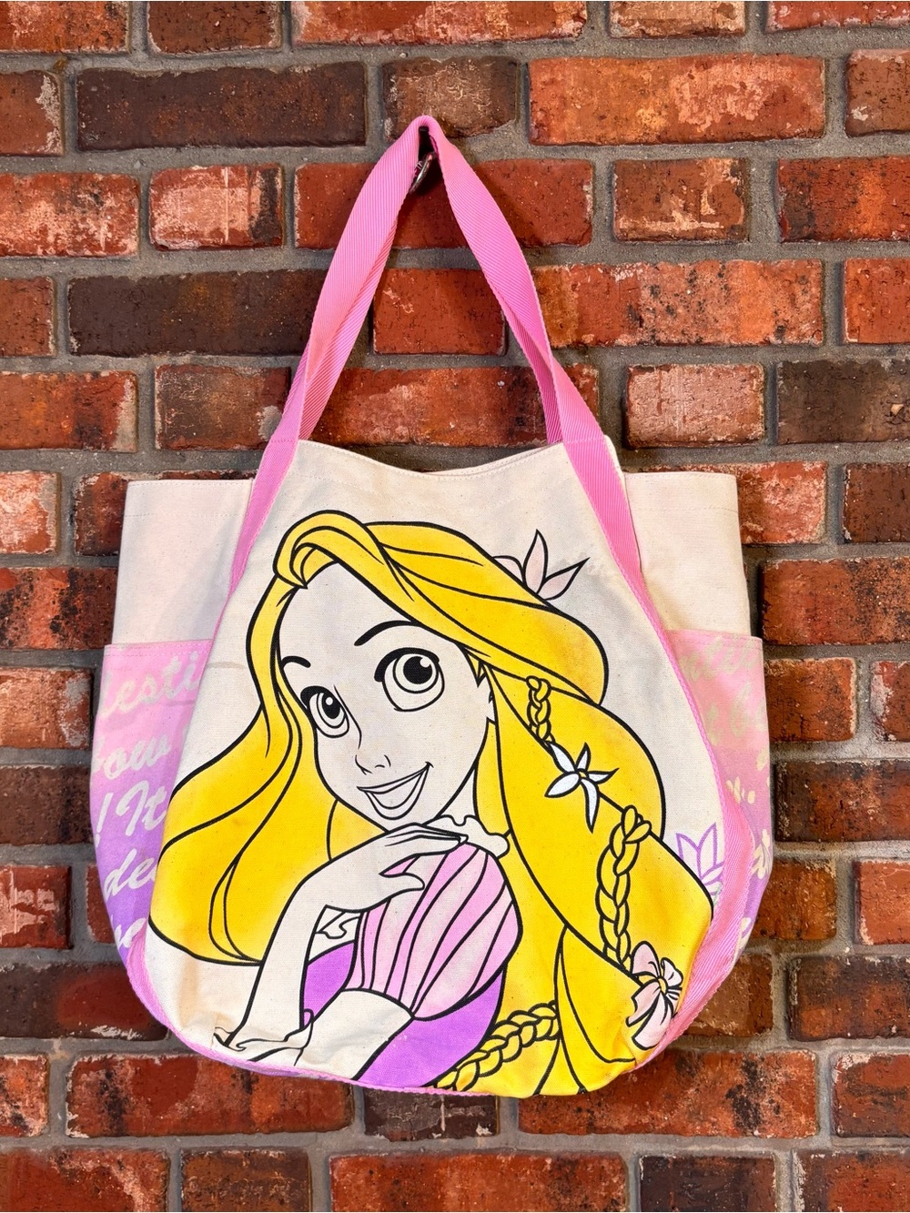 Disney womens Tangled Rapunzel canvas tote bag pink cream